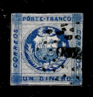 Peru: 1860 Classic Era Stamp Scott 9c Zigzag Lines Broken Sound