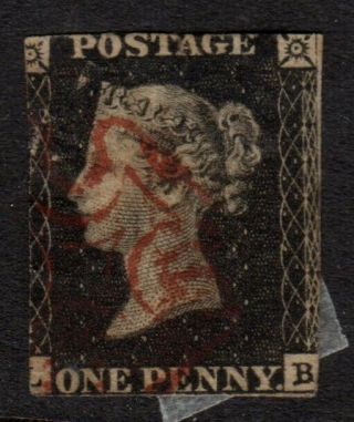 1940 Penny Black Wit Red Malteze Cross Small Margins Good High Value