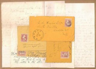4 Letters 1864 Owosso,  Bennington Mi To S Trenton Ny Real Estate,  Land Dispute