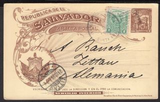 El Salvador To Germany Ps Stationery Postal Card 1896 Santa Ana - Zittau