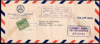Nicaragua To Chile Official Air Mail Cover 1948 Managua - Santiago 2