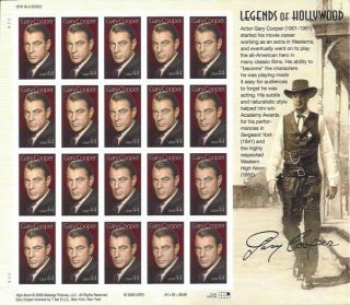 Legends Of Hollywood - Gary Cooper Sheet Mnh (lot S 58)