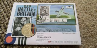 2010 Battle Of Britain Aces Sir Douglas Bader £5 Jersey Coloured Coin Cover