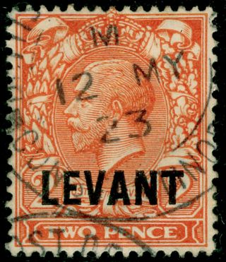 British Levant Sgl18a,  2d Brt Orange,  Very Fine,  Cds.  Cat £45.