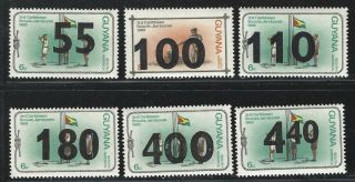 1981 Guyana Scott 392//405 - 6 Different Surcharged Stamps - Mnh