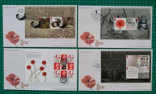 2018 The Great War 1918 Set Of 4 Psb Booklet Pane Covers With 4 Different Pmks