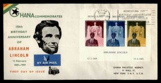 Dr Who 1959 Ghana Abraham Lincoln Birthday S/s Fdc Air Mail C127456