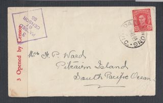 Australia 1944 Wwii Censored Cover Dandenong Victoria To Pitcairn Islands