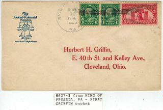 1926 Liberty Bell 150th Anniv.  627 - 3 1st Griffin Rare King Of Prussia Unofficial