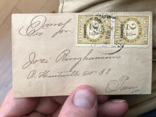 Rare 1898 Portugal Azores Postal Cover To Paris (jornaes)