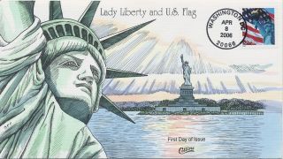 3978 Flag & Statue Of Liberty Hand Painted Fred Collins Cachet First Day Cover
