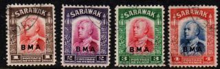 Sod Sarawak 1945 Bma Ovpts $1,  $2,  $3,  & $4 Fine Sg 140/3 Cat £205