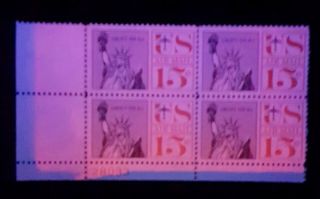 1967 Tagged Airmail Plate Block C63a Mnh Us Stamps Statue Of Liberty