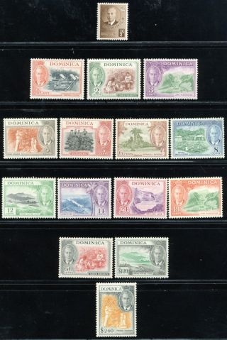 Dominica 1951 Sg 120 - 34 Sc 122 - 36,  137 - 40 Vf Mnh Rare Complete Set 19 Stamp