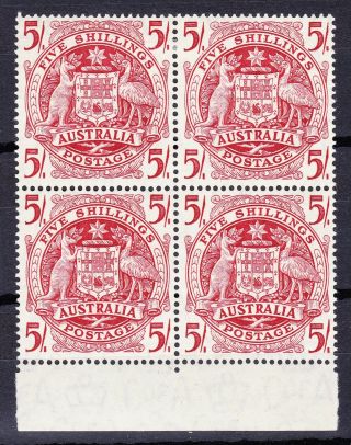 Australia 1951 5/ - On Thin Paper Blockof4 Sg224ab Vf Fullog 2xmnh 2xvlh Cv£400,