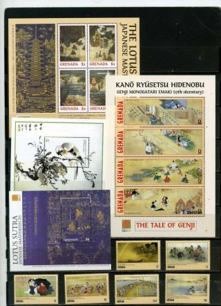 Grenada 2001 Japanese Paintings 6 Stamps & 2 Sheets Of 4 Stamps & 2 S/s Mnh