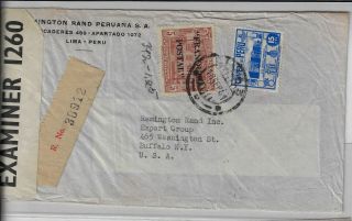 Peru,  1941 Registered Censored Cover To Usa Sc 392,  378.  L@@@k (se10)