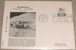 Us Space Cover 1971.  " Apollo 15 " Moon Landing.  Lunar Rover.  Astrophil
