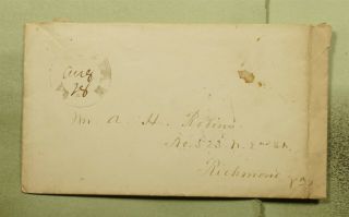 Dr Who 1878 Vt Stampless Missing Stamp? To Richmond Va Plus Letter E47248