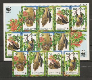 Fiji 1997 Wwf Wildlife Fauna Tiere Dieren Animals Bat Compl.  Set,  Ms Mnh