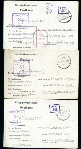 World War Ii Prisoner Of War Cards Germany To Hull (jy852)