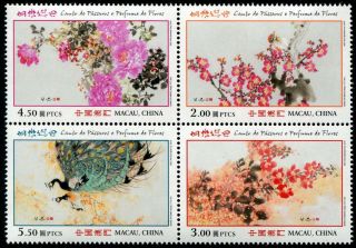 Paintings Spring Flowers Bird Mnh Block 4 Stamps 2018 Macao Macau China