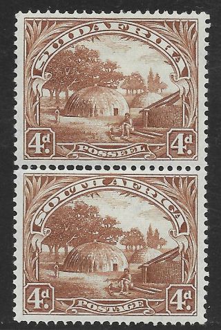 South Africa 1928 4d Perf 14 Vert Pair With Oval Perfs Mnh Scarce