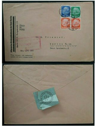 Rare 1933 Germany Cover Ties 4 Stamps Canc Berlin With Official Label On Back