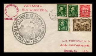 Dr Jim Stamps Pembina Winnipeg Airmail First Flight Canada Cover