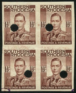 Southern Rhodesia Sg 42 1937 1 1/2d Imperf Proof Block From Waterlow Archive