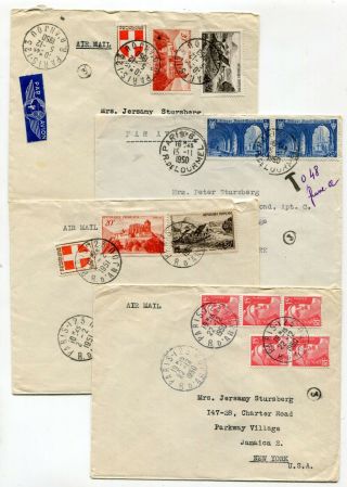 France 1951 Group Of Four Airmail Rate Covers To Jamaica,  Ny Usa - Lot 3