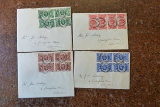 Gb 1935 Silver Jubilee First Day Covers In Blocks Of 4 On Four Plain Covers