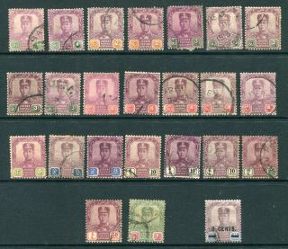 1910/1919 Johore,  Malaya Selection Of 19 X Stamps To $10 Mixed Pmks