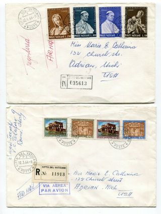 Vatican City 1964 - Two Multiple Franking Airmail Registered Covers To Usa -