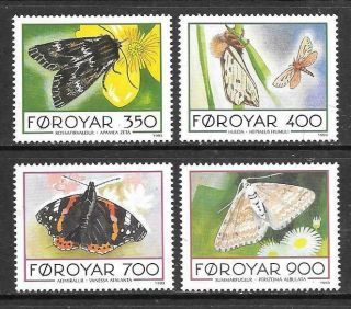 Faroe Is.  - 1993.  Butterflies And Moths - Set Of 4,  Mnh