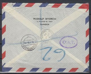 TANGIER 1956 B.  P.  O.  Reg cover to Germany with O.  A.  T.  cancel 2