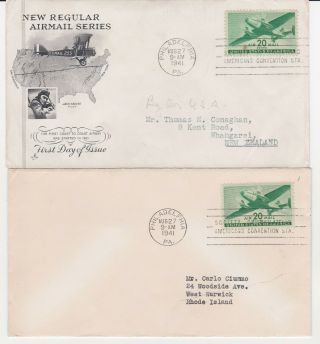 U.  S.  C29 Two First Day Covers 20 Cent Twin Motored Transport Plane 1 W/cachet