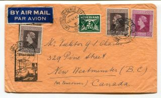 Netherlands 1946 Multiple Franking Airmail Rate Cover To Bc Canada -