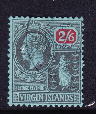 Virgin Islands 1928 Gv Sg100 2/6 Black & Red On Blue Wmk Script Very F/u Cat £55