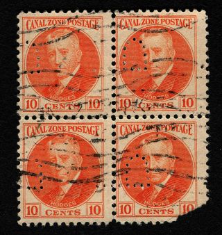 Opc 1932 Canal Zone 10c Hodges Block 108 With Official " P " Perfin Faults 37906