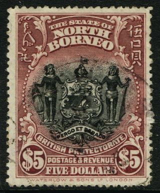 Sg 182 North Borneo 1911 - $5 Black & Lake -