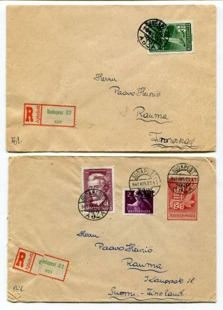 Hungary 1949 - Two Registered Covers - Sent To Finland - Inc Postal Stationery