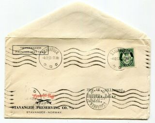 Norway 1953 Stavanger Fish Preserving - Printed Rate Cover To Nakusp Bc Canada