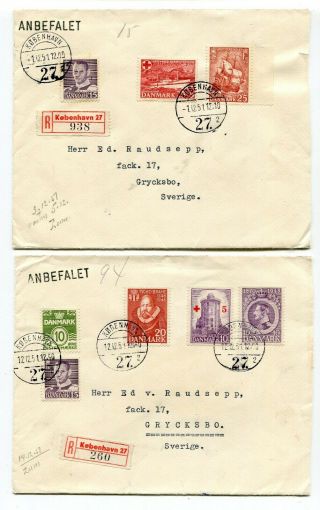 Denmark 1951 Copenhagen Cds - Two Registered Covers - Sent To Sweden -