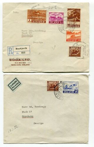 Iceland 1952 Registered & Airmail Rate Covers To Sweden -