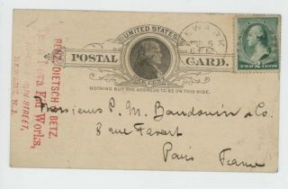 Mr Fancy Cancel Sc 213 Newark Nj Paris France 1887 Postal Card 2637