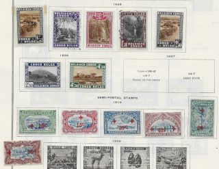 13 Belgian Congo Stamps W/semi - Postal From Quality Old Album 1918 - 1934