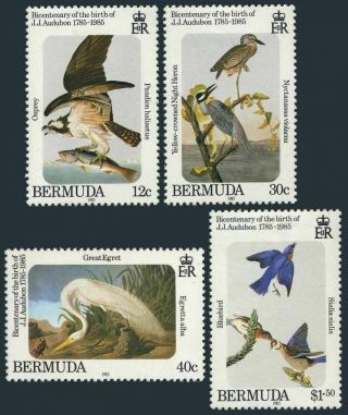 Bermuda 465 - 468,  Lightly Hinged.  Michel 454 - 457.  Audubon Birds:osprey,  Heron,  Egret,