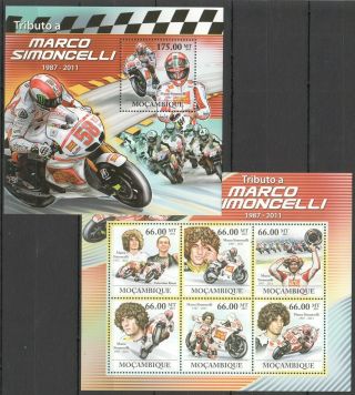 F1009 2011 Mozambique Sport Formula 1 Tribute Marco Simoncelli Kb,  Bl Mnh Stamps