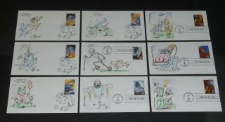 1992,  1993 Space Sets Comic Aliens 9 Wilson Cachet Handcolor Limited Edition Fdc